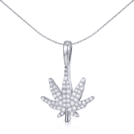 Unisex Silver  Round CZ Cannabis Marijuana Leaf Charm Pendant - APD192