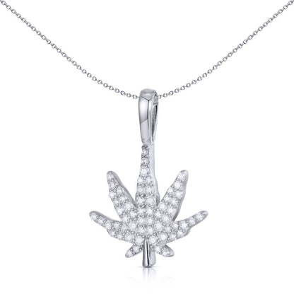 Unisex Silver  Round CZ Cannabis Marijuana Leaf Charm Pendant - APD192