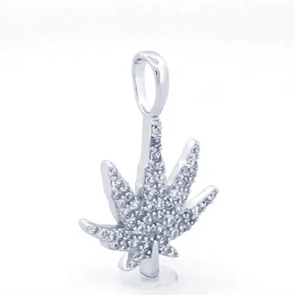 Unisex Silver  Round CZ Cannabis Marijuana Leaf Charm Pendant - APD192