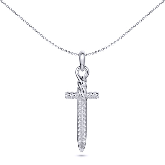 Men's Silver  Round CZ Twisted Dagger Sword Charm Pendant - APD194