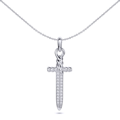 Men's Silver  Round CZ Twisted Dagger Sword Charm Pendant - APD194