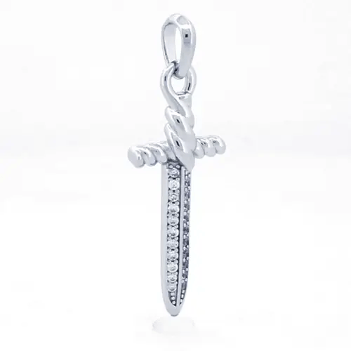 Men's Silver  Round CZ Twisted Dagger Sword Charm Pendant - APD194