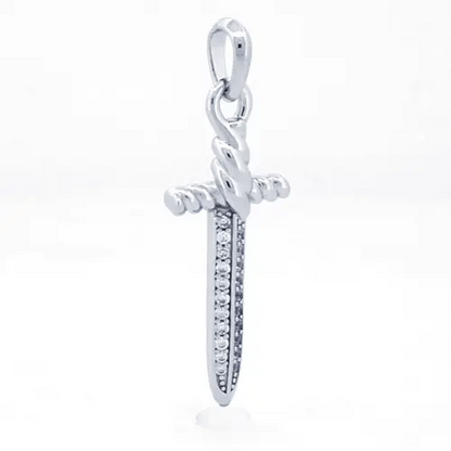 Men's Silver  Round CZ Twisted Dagger Sword Charm Pendant - APD194