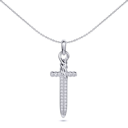 Men's Silver  Round CZ Twisted Dagger Sword Charm Pendant - APD194