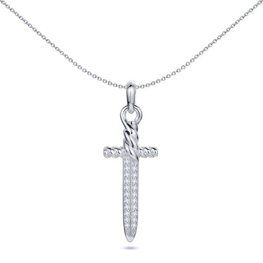 Men's Silver  Round CZ Twisted Dagger Sword Charm Pendant - APD194