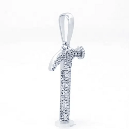 Men's Silver  Round CZ Encrusted 3D Hammer Charm Pendant - APD195