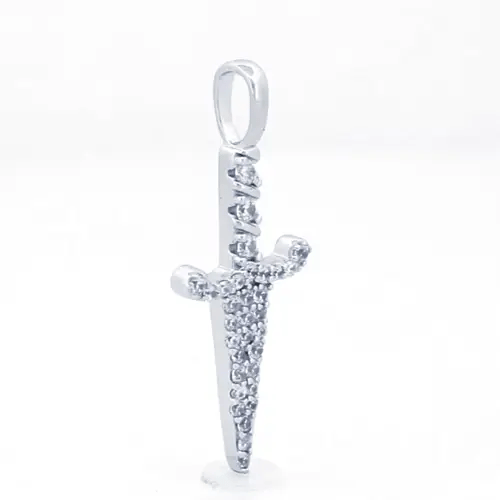 Men's Silver  Round CZ Ceremonial Dagger Charm Pendant - APD196