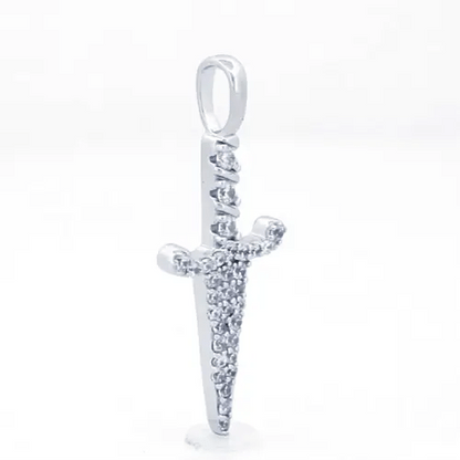 Men's Silver  Round CZ Ceremonial Dagger Charm Pendant - APD196