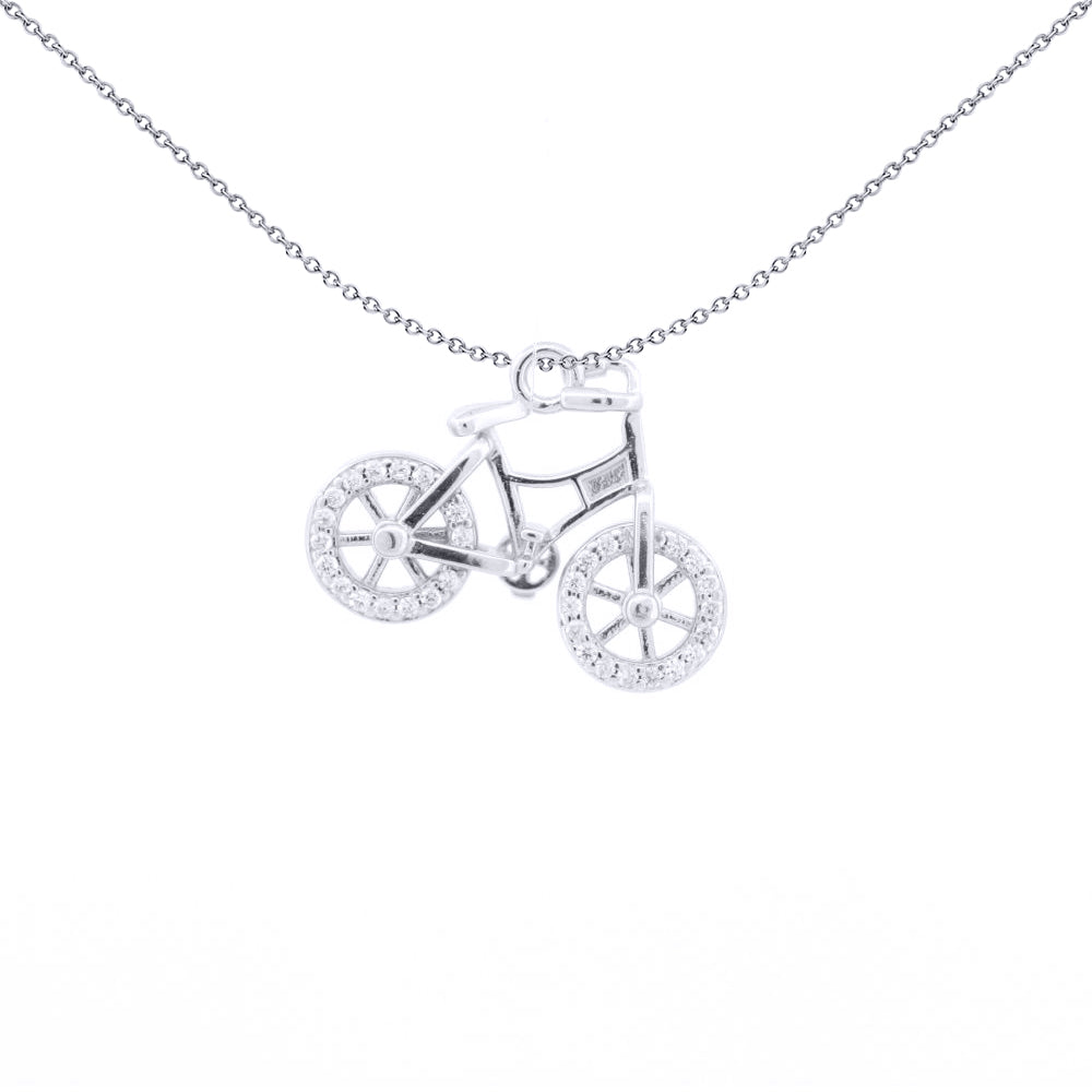 Unisex Silver  Round CZ Bicycle Mountain Bike Charm Pendant - APD200