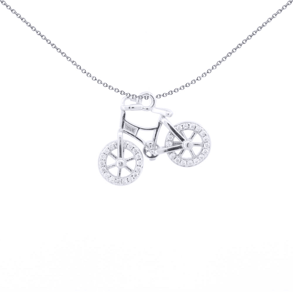 Unisex Silver  Round CZ Bicycle Mountain Bike Charm Pendant - APD200