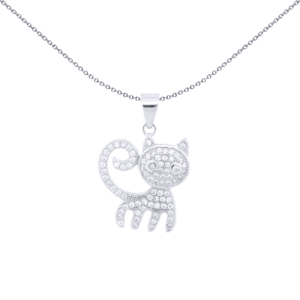 Silver  Round CZ Cute Kitty Cat (or Alien) Charm Pendant - APD201