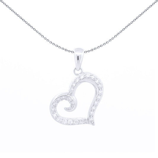 Silver  Round CZ Wavy Love Heart Charm Pendant - APD202