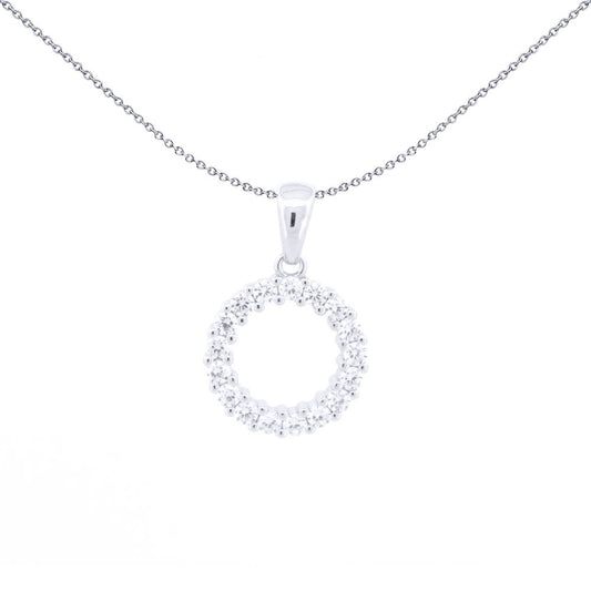 Silver  Round CZ Circle of Life Eternity Hoop Charm Pendant - APD203