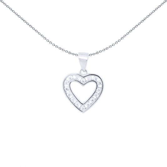 Silver  Round CZ Open Channel Love Heart Charm Pendant - APD204