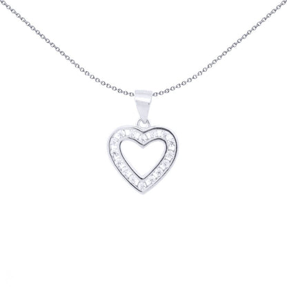 Silver  Round CZ Open Channel Love Heart Charm Pendant - APD204