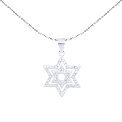 Unisex Silver  Round CZ Magen David Double Star Charm Pendant - APD206