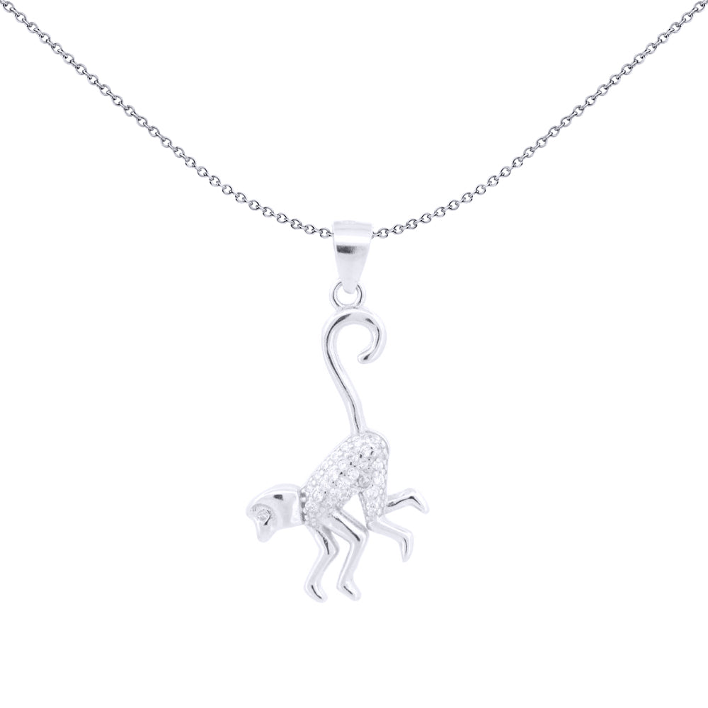 Silver  Round CZ Cheeky Monkey Charm Pendant - APD211