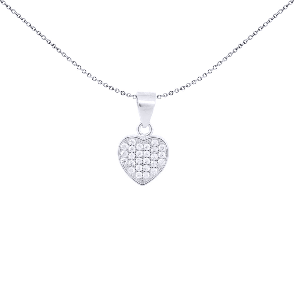 Silver  Round CZ Encrusted Love Heart Charm Pendant - APD212