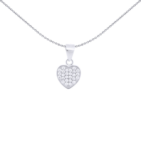 Silver  Round CZ Encrusted Love Heart Charm Pendant - APD212