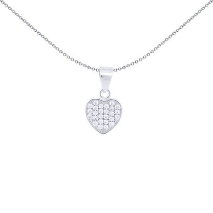 Silver  Round CZ Encrusted Love Heart Charm Pendant - APD212