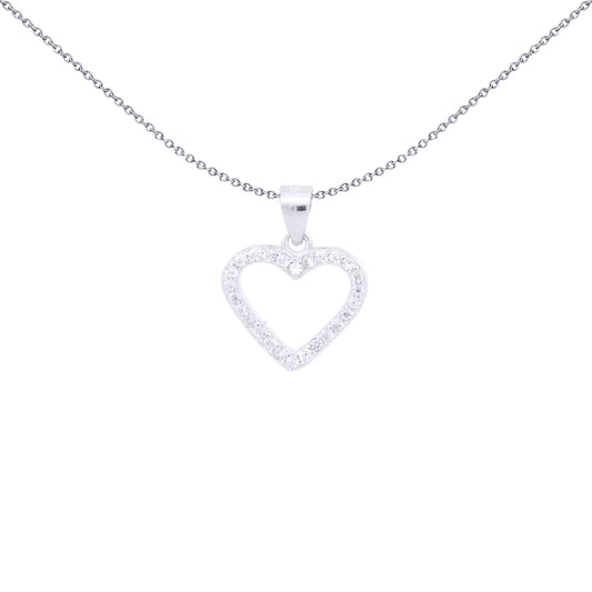 Silver  Round CZ Open Love Heart Charm Pendant - APD213