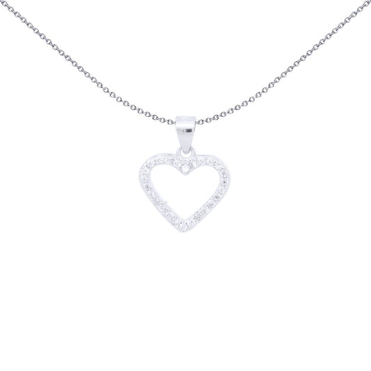 Silver  Round CZ Open Love Heart Charm Pendant - APD213