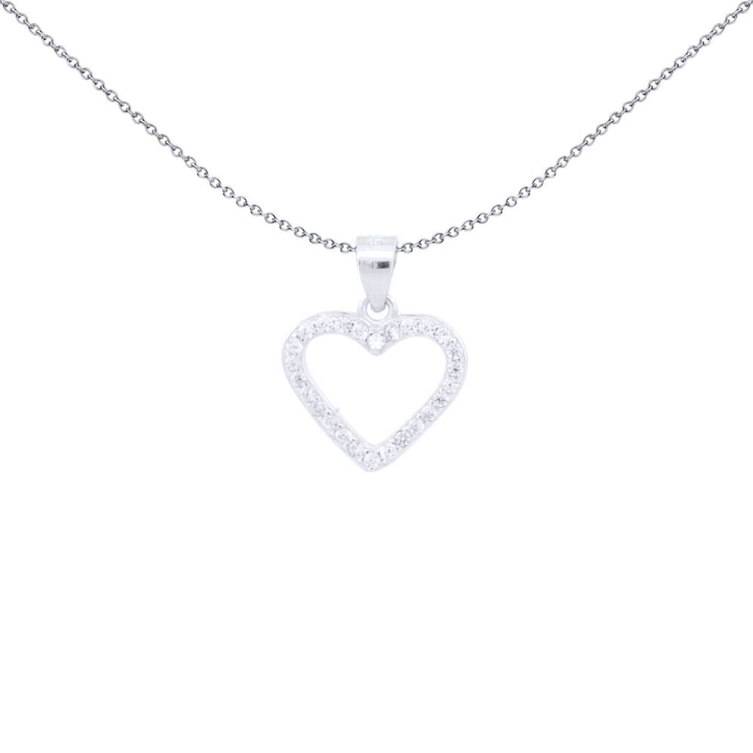 Silver  Round CZ Open Love Heart Charm Pendant - APD213