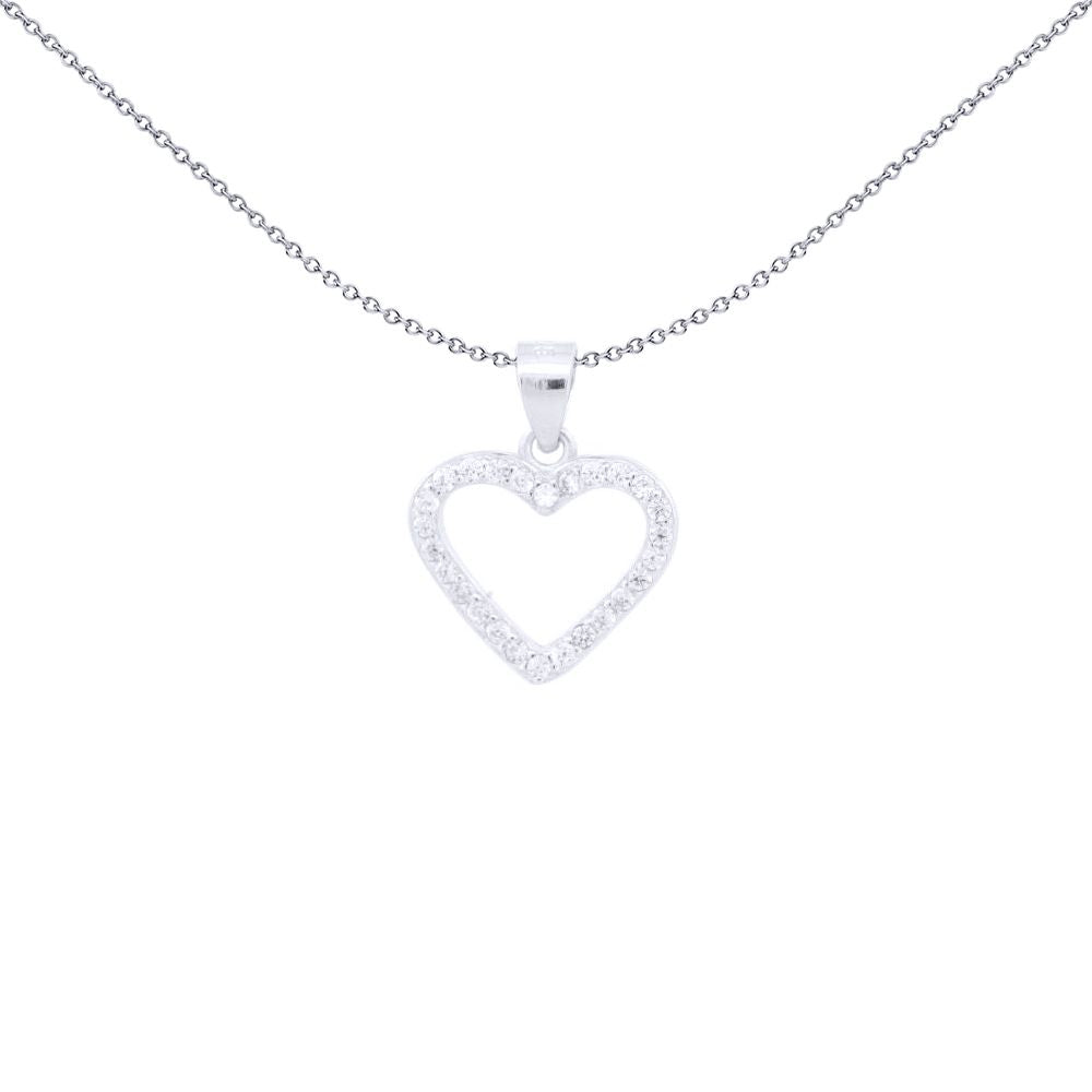 Silver  Round CZ Open Love Heart Charm Pendant - APD213