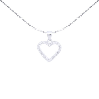 Silver  Round CZ Open Love Heart Charm Pendant - APD213