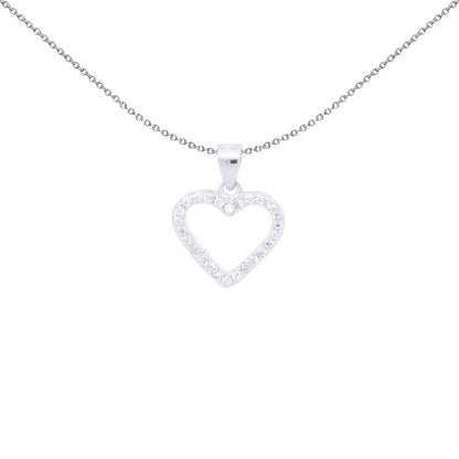 Silver  Round CZ Open Love Heart Charm Pendant - APD213