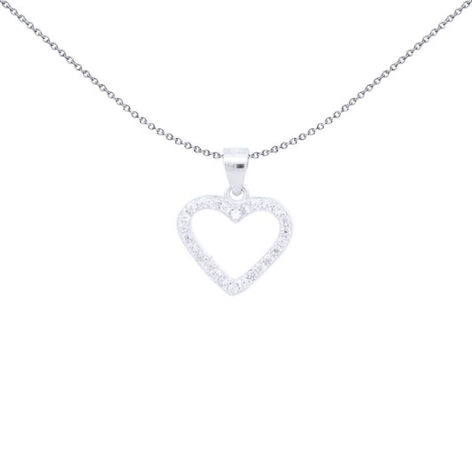 Silver  Round CZ Open Love Heart Charm Pendant - APD213