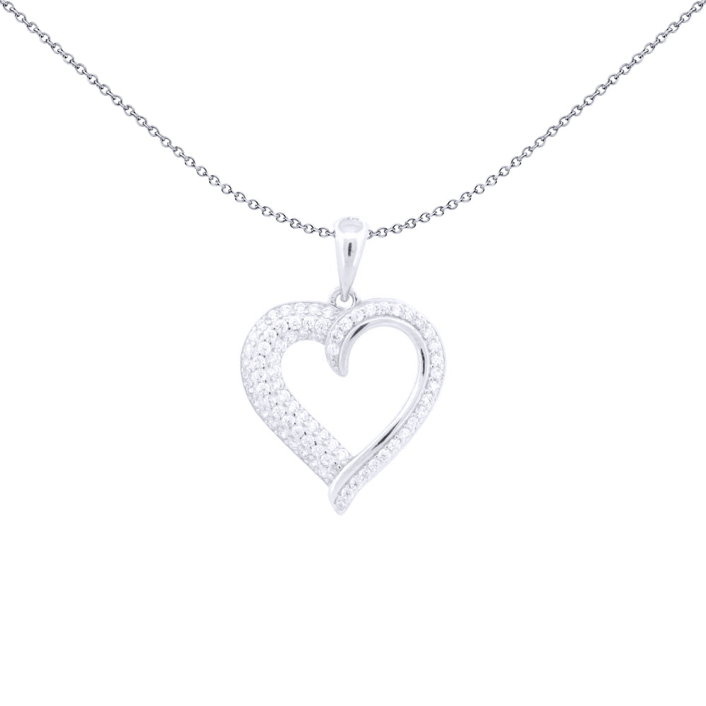 Silver  Round CZ Wavy Encrusted Love Heart Charm Pendant - APD214