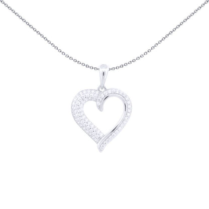 Silver  Round CZ Wavy Encrusted Love Heart Charm Pendant - APD214