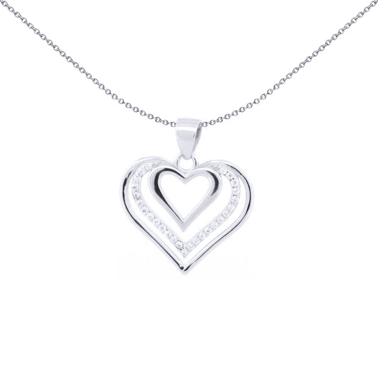 Silver  Round CZ Love Heart Echoes Charm Pendant - APD215