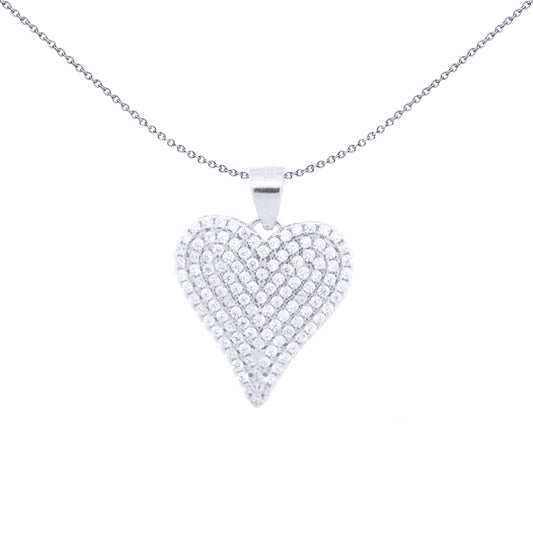 Silver  Round CZ Encrusted Love Heart Charm Pendant - APD216