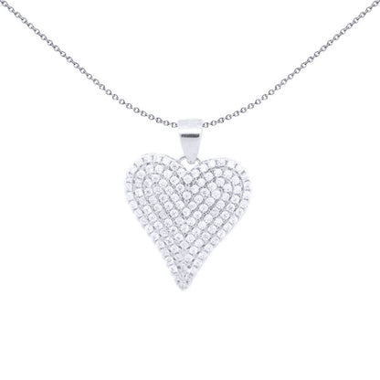 Silver  Round CZ Encrusted Love Heart Charm Pendant - APD216