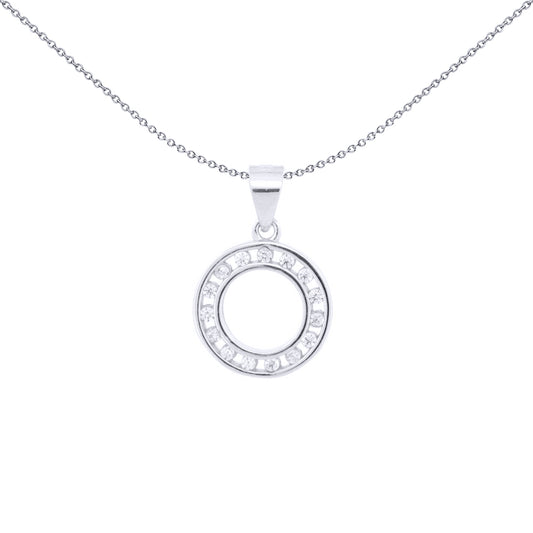 Silver  Round CZ Channel Set Circle of Life Charm Pendant - APD218