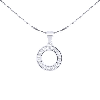 Silver  Round CZ Channel Set Circle of Life Charm Pendant - APD218