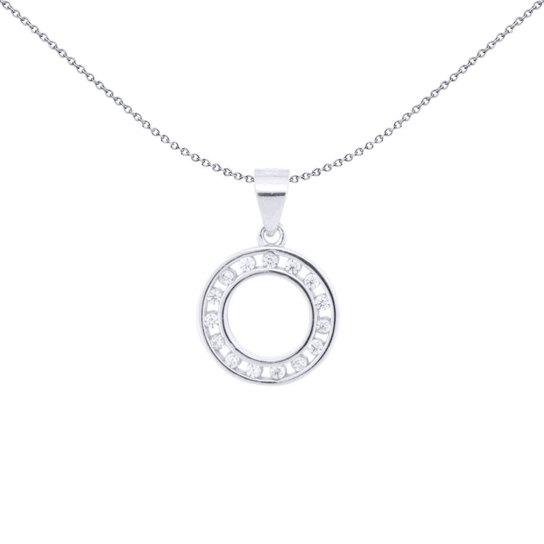 Silver  Round CZ Channel Set Circle of Life Charm Pendant - APD218