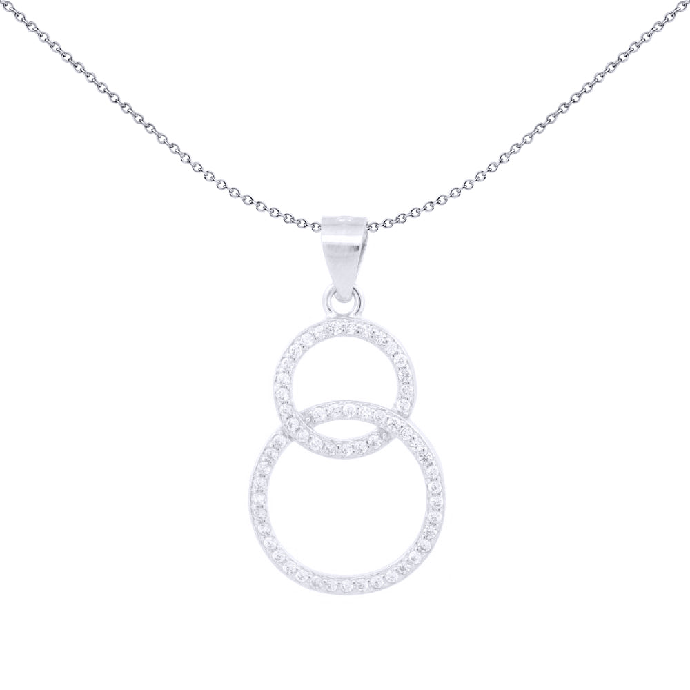 Silver  Round CZ Interlocked Circles of Life Charm Pendant - APD219