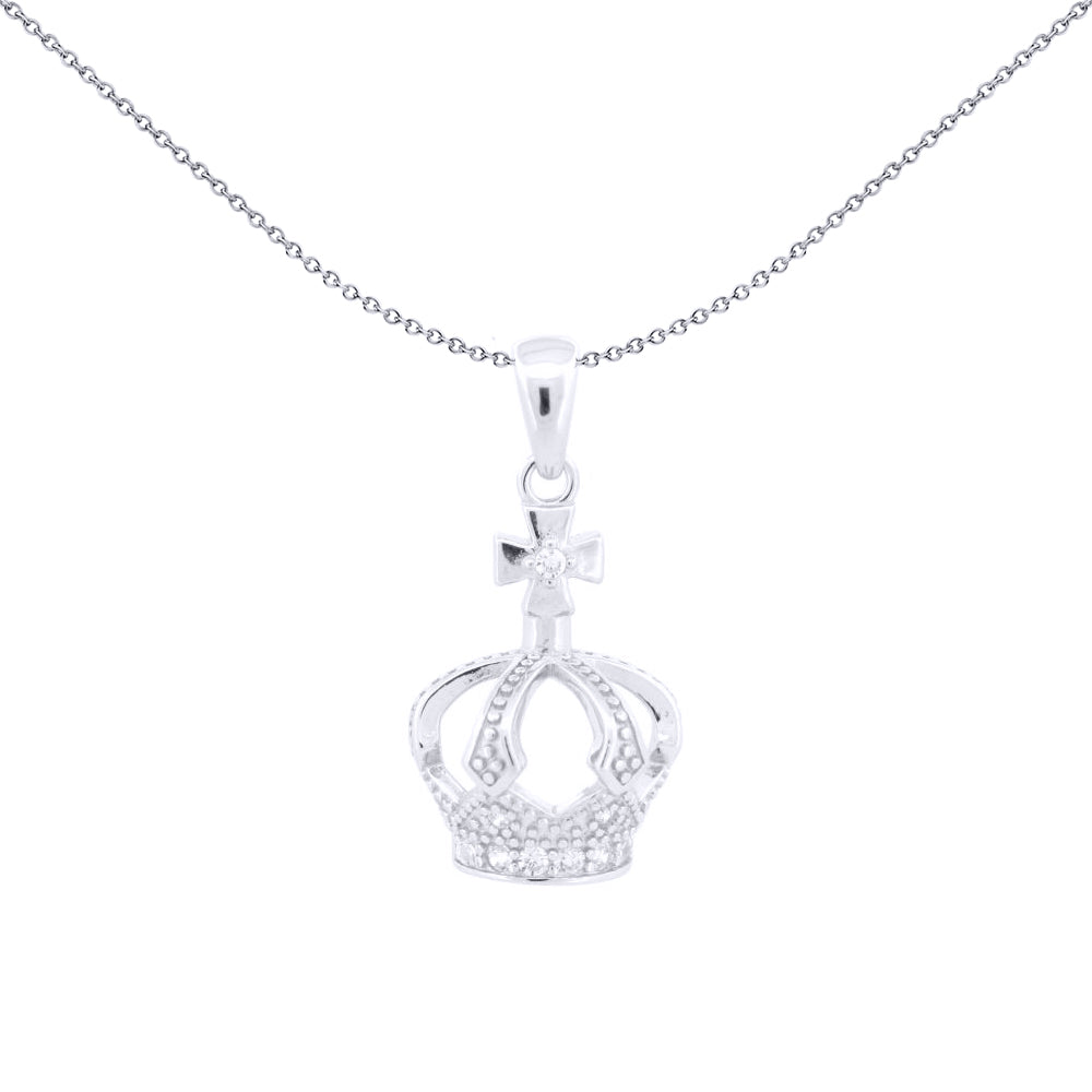 Silver  Round CZ Royal King Crown Charm Pendant - APD220