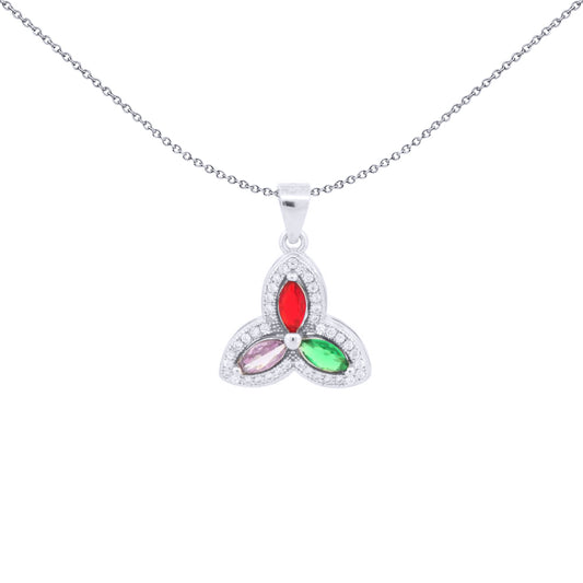 Silver  Red Green Lilac Marquise CZ Trefoil Trilogy Charm Pendant - APD224