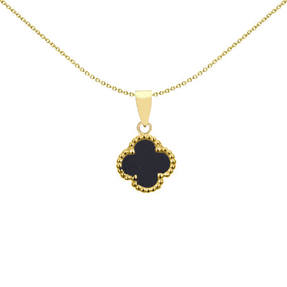 Gold-plated Silver Black Clover Onyx Lucky Clover Charm Pendant - APD229-GP