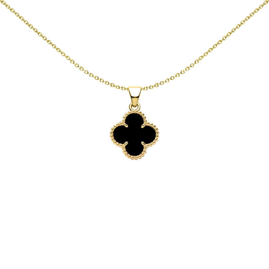 Gold-plated Silver Black Clover Onyx Lucky Clover Charm Pendant - APD229-GP