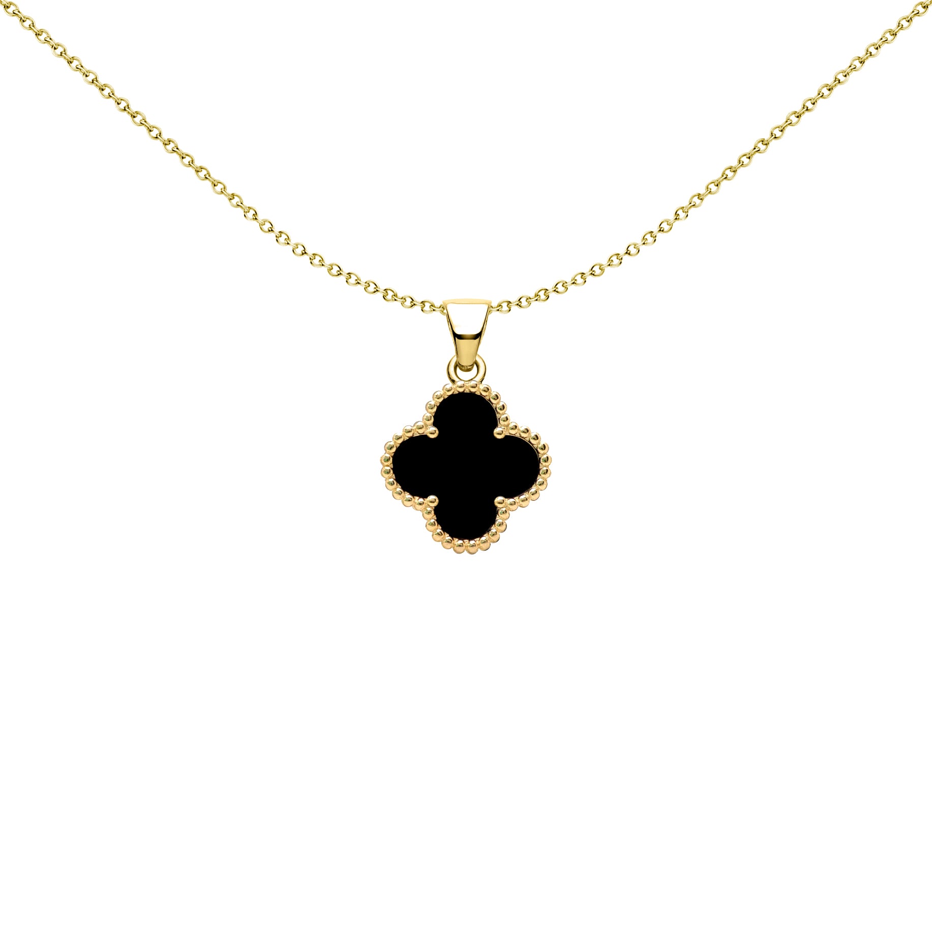 Gold-plated Silver Black Clover Onyx Lucky Clover Charm Pendant - APD229-GP