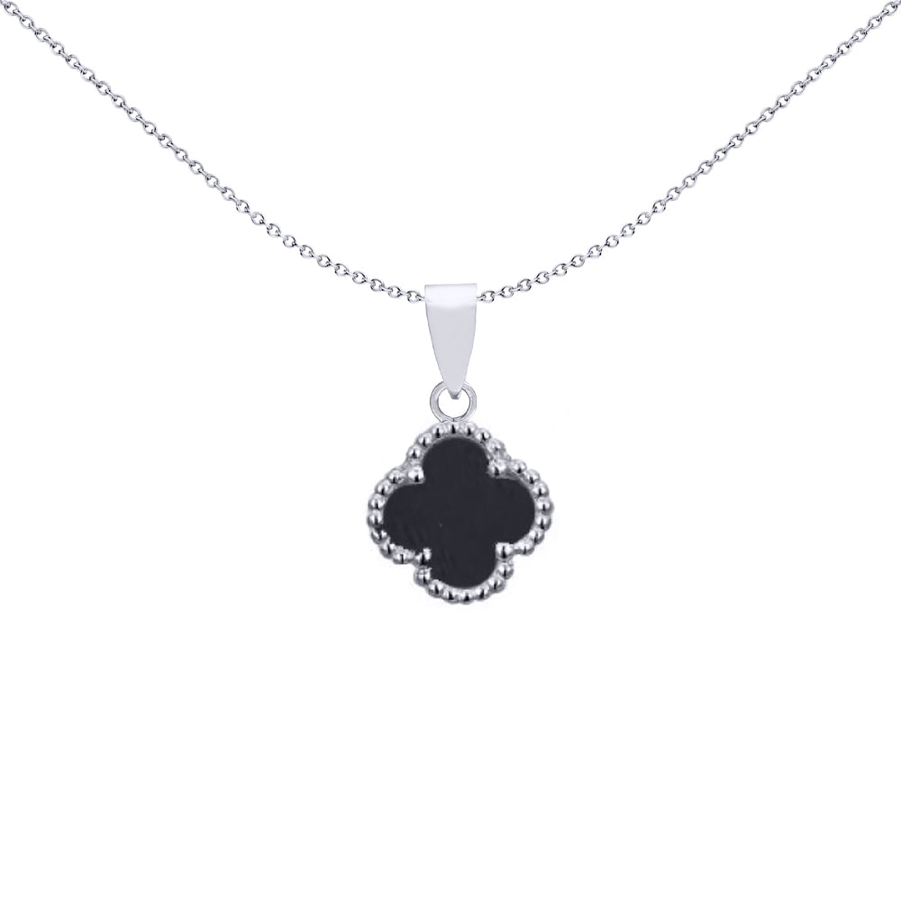 Silver Black Clover Onyx Lucky Clover Charm Pendant - APD229