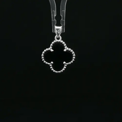 Silver Black Clover Onyx Lucky Clover Charm Pendant - APD229