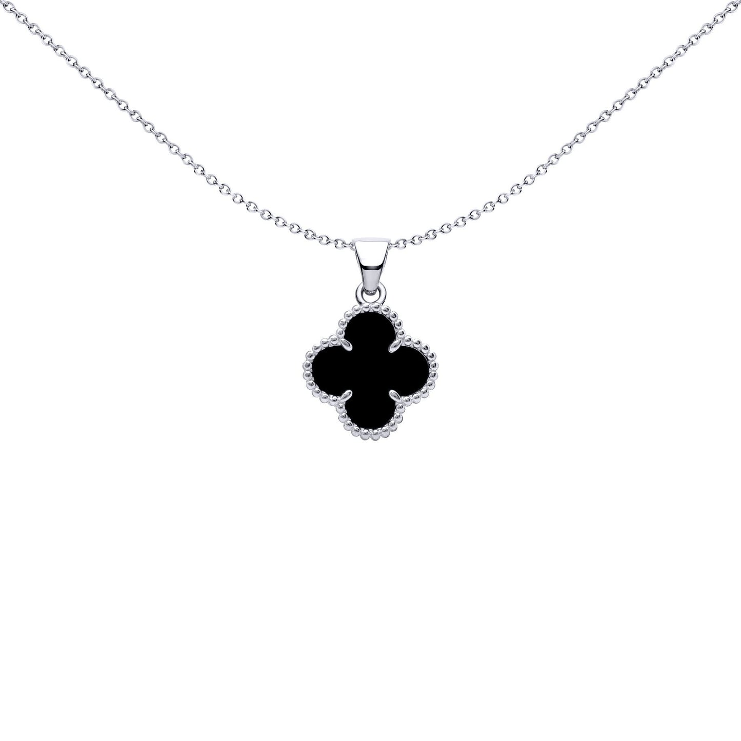 Silver Black Clover Onyx Lucky Clover Charm Pendant - APD229