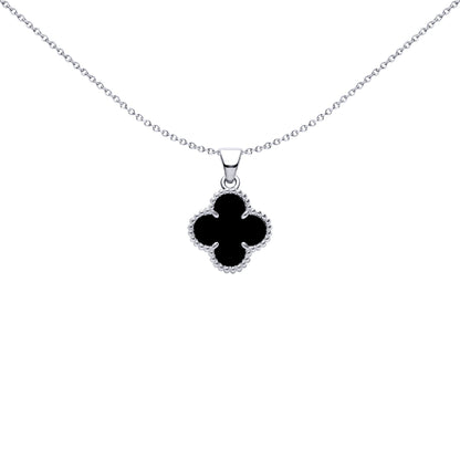 Silver Black Clover Onyx Lucky Clover Charm Pendant - APD229