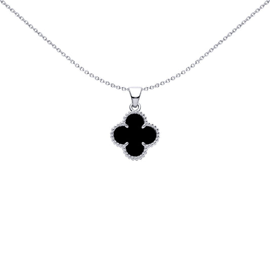 Silver Black Clover Onyx Lucky Clover Charm Pendant - APD229